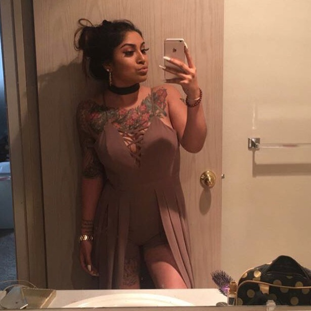 Romper with long flare back,  high low dress